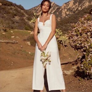 Astr White Jumpsuit with Square Neckline